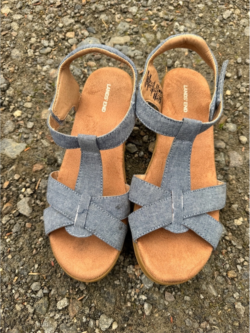 Lands' End Women's Blue Denim Strap Sandals Size 7